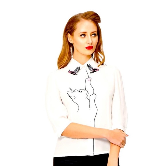 Snow Bird Cat & Butterfly Top by Banned Retro - Picture 9 of 13